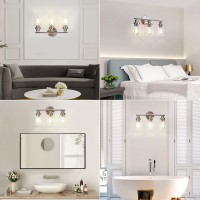 Apenath Vanity Wall Light Fixtures, Modern 3 Lights Wall Sconce With Clear Glass Shade, Brushed Nickel Farmhouse Wall Lamp For Bathroom Mirror Kitchen Porch Living Room Workshop (E26 Base)