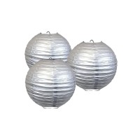 Pack Of 3 Round Paper Lanterns Lamp Wedding Birthday Party Decoration (Silver, 12