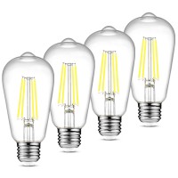 Ascher Vintage Led Edison Bulbs, 6W, Equivalent 60W, Non-Dimmable, Daylight 5000K, 700Lumens, St58 Antique Led Filament Bulbs With 80+ Cri, E26 Medium Base, Clear Glass, Pack Of 4