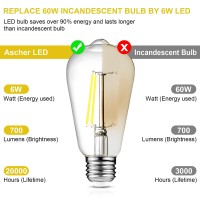 Ascher Vintage Led Edison Bulbs, 6W, Equivalent 60W, Non-Dimmable, Daylight 5000K, 700Lumens, St58 Antique Led Filament Bulbs With 80+ Cri, E26 Medium Base, Clear Glass, Pack Of 4