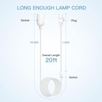 Simple Deluxe 360W 20 Feet Extension Hanging Lantern Pendant Light Lamp Cord Cable E26 Socket No Bulb Included 20 Feet White