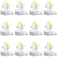 Orein 12 Pack 4 Inch Recessed Lighting Led 10W75W Eqv Cri90 5Cct Dimmable Canless Downlight With Aluminum Junction Box Wate