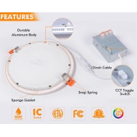 Cloudy Bay 20W 8 Inch Led Recessed Lights,5Color 2700K/3000K/3500K/4000K/5000K Selectable,Dimmable Cri 90+,Ic Rated,Etl Listed,Ultra Thin Recessed Downlight With Junction Box,White,6 Pack