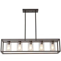 Xilicon Oil Rubbed Bronze Farmhouse Chandelier Dining Room Lighting Fixture Hanging 5 Light Kitchen Island Lighting With Glass Shade For Dining Room