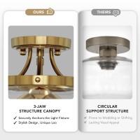 Vonluce Semi Flush Mount Ceiling Light 3Bulb Gold Ceiling Light Fixture With Clear Glass Shade 138 Industrial Ceiling Ligh