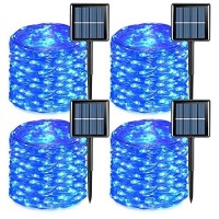 Solar Fairy Lights Outdoor Waterproof, 4 Pack Each 33Ft 100 Led Solar String Lights Blue, 8 Modes Silver Wire Solar Twinkle Christmas Lights