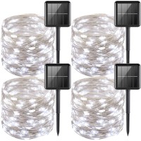 Yeguo Solar Fairy Lights Outdoor Waterproof, 4 Pack Each 33Ft 100 Led Solar String Lights White, 8 Modes Silver Wire Solar Twinke Lights