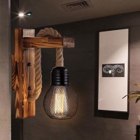 Yunyoda Industrial Hemp Rope Iron Wall Lamp Lifting Pulley Wall Lamp Creative Personality Retro Lamp For Bedroom Caf