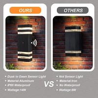 Boxcupin Dusk To Dawn Outdoor Lighting, Led Wall Sconce Sensor Waterproof Porch Lights 14W Black Exterior Up And Down Light Fixture For Porch Hallway Patio Garden Corridor