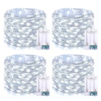 Jmexsuss 4 Pack 50 Led Fairy Lights Battery Operated Silver Wire 16.1Ft Waterproof White Twinkle Lights For Gifts Party Wedding Valentine Christmas Birthday Indoor Outdoor Decoration