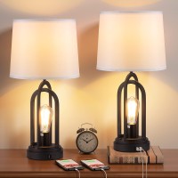 Farmhouse Table Lamps For Living Room Set Of 2, Bedside Lamps With Dual Usb Ports, 3-Way Brightness Retro Charging Lamp For Bedroom, Kakanuo Industrial Nightstand Lamp With Nightlight (Bulbs Included)