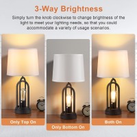 Farmhouse Table Lamps For Living Room Set Of 2, Bedside Lamps With Dual Usb Ports, 3-Way Brightness Retro Charging Lamp For Bedroom, Kakanuo Industrial Nightstand Lamp With Nightlight (Bulbs Included)