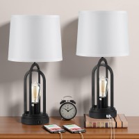 Farmhouse Table Lamps For Living Room Set Of 2, Bedside Lamps With Dual Usb Ports, 3-Way Brightness Retro Charging Lamp For Bedroom, Kakanuo Industrial Nightstand Lamp With Nightlight (Bulbs Included)