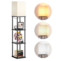 Addlon Floor Lamp With Shelves, 4-Tier Modern Shelf Floor Lamp With 3Cct Led Bulb, Display Lamp For Living Room, Bedroom And Office - Marble Texture & Gold Frame