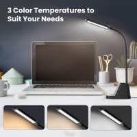 Led Desk Lamp With Usb Charging Port, Small Desk Lamps For Home Office, Axx Desk Light For Bedrooms, Black Office Lamp For Small Spaces, 650Lm, Gooseneck, Pen Holder, Study Lamps For College Dorm Room