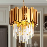 Kiikoopro 3-Light Modern Crystal Chandelier, Luxury Crystal Hanging Light In Chrome, Round Contemporary Crystal Pendent Light Fixture For Living Room, Kitchen Island