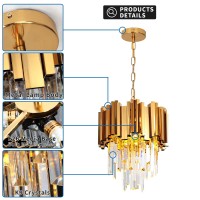 Kiikoopro 3-Light Modern Crystal Chandelier, Luxury Crystal Hanging Light In Chrome, Round Contemporary Crystal Pendent Light Fixture For Living Room, Kitchen Island