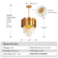 Kiikoopro 3-Light Modern Crystal Chandelier, Luxury Crystal Hanging Light In Chrome, Round Contemporary Crystal Pendent Light Fixture For Living Room, Kitchen Island