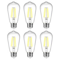 Ascher Vintage Led Edison Bulbs, 6W, Equivalent 60W, Non-Dimmable, Daylight 5000K, 700Lumens, St58 Antique Led Filament Bulbs With 80+ Cri, E26 Medium Base, Clear Glass, Pack Of 6