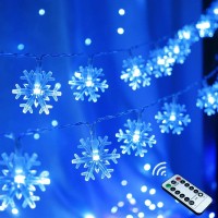 Christmas Snowflake String Lights, 20 Ft 40 Led Battery Operated Blue Fairy Lights With Remote, 8 Modes Hanging Lights For Bedroom Room Decor Patio Party Wall Indoor Outdoor Xmas Tree Decorations