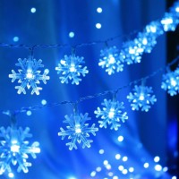 Cesof Christmas Lights, 20 Ft 40 Led Blue Snowflake String Lights Battery Operated Fairy Lights Hanging Lights For Bedroom Patio Room Party Home Xmas Decor Indoor Outdoor Christmas Tree Decoration