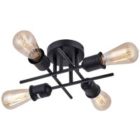 Tophort Semi Flush Mount Ceiling Light Fixture, Black Vintage Metal Sputnik Chandelier With 4 Lights E26 Bulb Base Suitable For Dining Room Living Room Bedroom