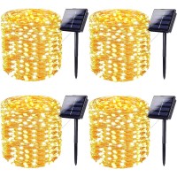 Solar String Lights Outdoor, 4-Pack Each 72Ft 200 Led, Solar Twinkle Lights Outdoor Waterproof With 8 Modes, Copper Wire Solar Fairy Lights For Tree Outside Decorations (Warm White)