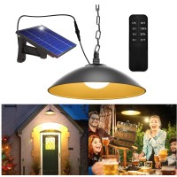 Moon-De-Age Outdoor Solar Pendant Shed Lights With Remote Control, 3 Color 2 Brightness Modes Hanging Barn Gazebo Chandelier Lamp, Dusk To Dawn, 8 Inch - Sl0301Blk