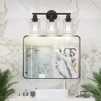 3-Light Bathroom Light Fixtures, Black Bathroom Wall Lights, Modern Bathroom Vanity Light With Clear Glass Shade, Bathroom Wall Lamp For Mirror Kitchen Bedroom Living Room Hallway Cabinet Porch