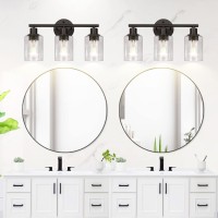 3-Light Bathroom Light Fixtures, Black Bathroom Wall Lights, Modern Bathroom Vanity Light With Clear Glass Shade, Bathroom Wall Lamp For Mirror Kitchen Bedroom Living Room Hallway Cabinet Porch