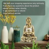 Nacome Meditating Buddha Statue With Solar Light,Zen Solar Garden Buddha With Cracked Glass Ball Sculpture-Indoor/Outdoor Decor For Balcony,Garden,Patio,Porch Yard Art Ornament,10.5 Inch(Gold)