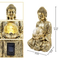 Nacome Meditating Buddha Statue With Solar Light,Zen Solar Garden Buddha With Cracked Glass Ball Sculpture-Indoor/Outdoor Decor For Balcony,Garden,Patio,Porch Yard Art Ornament,10.5 Inch(Gold)