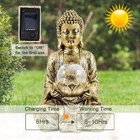 Nacome Meditating Buddha Statue With Solar Light,Zen Solar Garden Buddha With Cracked Glass Ball Sculpture-Indoor/Outdoor Decor For Balcony,Garden,Patio,Porch Yard Art Ornament,10.5 Inch(Gold)