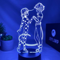 Joylamp Ladybug And Cat Noir From Miraculous - Official X Miraculous Collection - 16 Colors + Remote Control - Miraculous 3D Lamp