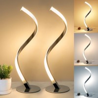 Set Of 2 Modern Spiral Led Table Lamps, 3 Colors & Stepless Dimmable Desk Lamps, Touch Nightstand Bedside Lamps, Decorative Lamps For Living Room Bedroom Office, Warm Natural Cold White Light, Silver