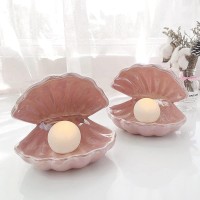 Yyss Japanese Style Ceramic Shell Pearl Night Light Streamer Mermaid Fairy Lamp For Bedside Home Decoration Xmas Gif (Pink)