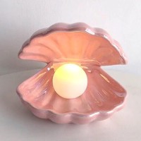 Yyss Japanese Style Ceramic Shell Pearl Night Light Streamer Mermaid Fairy Lamp For Bedside Home Decoration Xmas Gif (Pink)