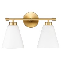 Hamilyeah Gold Bathroom Vanity Light Fixture With Frosted Glass Shade, 2 Light Vanity Lighting Fixture Over Mirror, 2 Bulb Wall Lamps For Bathroom, Restroom, Living Room