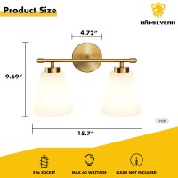 Hamilyeah Gold Bathroom Vanity Light Fixture With Frosted Glass Shade, 2 Light Vanity Lighting Fixture Over Mirror, 2 Bulb Wall Lamps For Bathroom, Restroom, Living Room