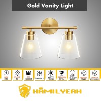 Hamilyeah Bathroom Vanity Light Fixtures Over Mirror 2 Light Wall Light Fixture With Clear Glass Shade Gold Sconces Wall Light