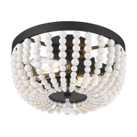 Hanass Boho Flush Mount Light Fixture, 2-Lights Bohemia Wood Beaded Ceiling Light, 12 Inch Flush Mount Ceiling Light For Living Room Kitchen Dining Room Bedrooms Foyer Hallways, Mx99993