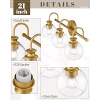 Hanass Gold Bathroom Light Fixtures, 21 Inch 3-Light Globe Bathroom Vanity Light With Glass Shade In Gold Finish, Mba1237