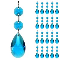 Goldenhaitai 20Pcs Teardrop Chandelier Lighting Crystals Pendant Accessories Almond Prism Pendant Connected Glass Octagon Beads