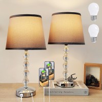 Unfusne Touch Crystal Table Lamp For Bedroom With Usb And Type-C Charging Ports Set Of 2 (Grey)