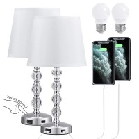 Unfusne Touch Crystal Table Lamp For Bedroom With Usb And Type-C Charging Ports Set Of 2 (White)