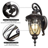 Goalplus 23 Inch Large Porch Light Outdoor Wall Lights For Patio, Antique Bronze Exterior Wall Lantern With Clear Seeded Glass Shade, Vintage Outside Wall Mount Lighting For Garage