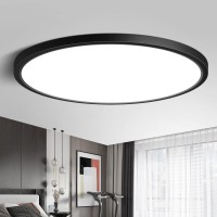 12 Inch 24W Led Ceiling Light Fixture Flush Mount, Daylight White 5000K, Flat Round Led Ceiling Light, 3200Lm, Black Ceiling Lighting Low Profile For Bedroom Closet Stairwell Hallway Kitchen