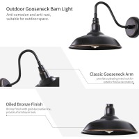 Goalplus 14In. Outdoor Gooseneck Barn Light Exterior Waterproof Bronze Large Wall Light For Porch Industrial Farmhouse Wall Sconce For Garage, Patio And Doorway, 2 Pack, Lm2202-Br-2P