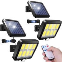 Solar Motion Lights Outdoor With Remote Control, 320 Bright Cob Led, 16.4Ft Cable, 3 Working Mode, Adjustable Solar Panel, Wired Solar Powered Flood Lights For Wall, Yard, Garage, Garden, Shed(2 Set)