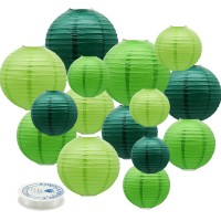 Meiduo Paper Lanterns Party Decorations Green - Hanging Paper Lanterns Indoor Outdoor - Football Theme Birthday Baby Shower Graduation Wedding St. Patrick'S Day Party Supplies, 15Pcs